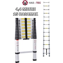 HAS - TEC 4,4 Metre 15 Basamaklı Düz Uzayan Teleskopik Merdiven 4,4 M