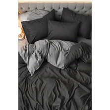 More Home Lastikli Çarşaflı Çift Kişilik Nevresim Takımı Siyah-Antrasit