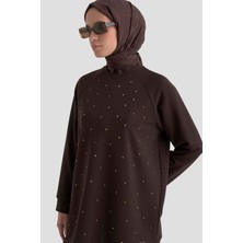 Armine Trend Önü Taş Işlemeli Tunik Kahverengi 25KT449