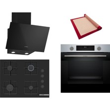 Bosch Siyah 3 Lü Ankastre Set 568 ( HUA717BR0T - POP7C6P31O - DWK63PJ60T(61T)  ) 67CM Ocak - Buhar Destekli - Pişirme Matı ile