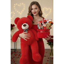 Sole Sevgililer Günü Özel: 90 cm Peluş Ayı Kırmızı Love Yazılı Tatlı Çikolata Sepeti Sevgiliye Hediye