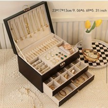 UltraMint Siyah Dışı Deri Içi Kadife 3 Katlı Takı ve Mücevher Organizer Kutusu