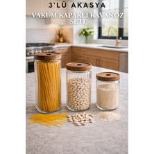 Penthouse 3'lü Akasya Vakum Kapaklı Kavanoz Seti - Akasya Kavanoz Saklama Kabı
