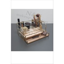 UltraMint Altın Tonlu Çift Çekmeceli Makyaj Organizer, Şık ve Fonksiyonel Tasarım