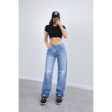 Madame Melek Baggy Toka Detaylı Bol Kesim Geniş Paça Rahat Baggy Jean Kot Pantolon