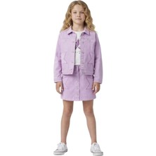 İrem Çocuk Giyim Kız Çocuk Yıldız Cep Detaylı Düğme Kapamalı Gabardin Kumaş Ceket Etek Tişört Üçlü Takım