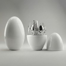 Onon Olimpos 6 Kişilik 24 Parça Beyaz Yumurta Standlı Çatal Kaşık Bıçak Takımı