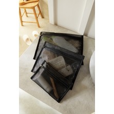 Ocean Home Textile 3'lü Su Geçirmez Pvc Astarlı Siyah Renk File Islak Kuru Çantası 20 x 13 / 24 x 20 / 30 x 24 cm