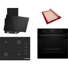 Bosch Siyah 3 Lü Ankastre Set 566 ( HUA717BA0T - POP7C6P31O - DWK63PJ60T(61T)  ) 67CM Ocak - Buhar Destekli - Pişirme Matı ile