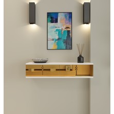 Morepp Skyn 90 Cm,2 Kapaklı, Raflı, Duvara Monte Dresuar Beyaz-Altın