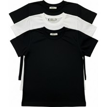 New Kids Erkek Çocuk T-Shirt Bisiklet Yaka Düz Renk %100 Pamuk 3'lü Tişört Seti