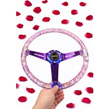 Carlone Şeffaf Epoksi Direksiyon Momo 35CM Kabarcıklı Direksiyon Gül Kurusu Pembe Renk