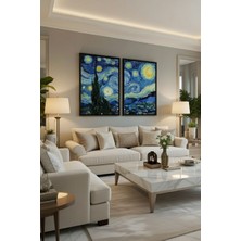 Safir Design Lüks Mavi ve Sarı Yıldızlı Gece Van Gogh Tarzı Duvar Sanatı | Modern Çerçeveli Tablo