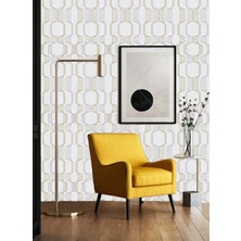 Golden DUVAR KAĞIDI - BORDÜR Geometrik Desen Gümüş / Altın Yaldız Detaylı 5,2m² Nonwoven Duvar Kağıdı