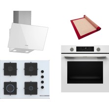 Bosch Beyaz 3 Lü Ankastre Set 573 ( HUA736EV0T - POP7C2P31O - DWK63PJ20T  ) 67CM Ocak - Buhar Destekli - Pişirme Matı ile