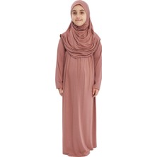 Pratik Tek Parça Organik Kız Çocuk Namaz Elbisesi - Toprak - 8-10 Yaş