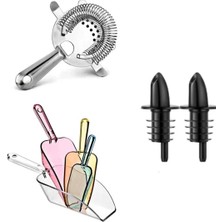 PremiumPort 7 Parça Bar Süzgeci ve Buz Küreği Seti, Şişe Dökücü ve Kokteyl Tıpası