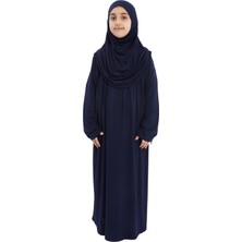 Pratik Tek Parça Organik Kız Çocuk Namaz Elbisesi - Lacivert - 5-7 Yaş