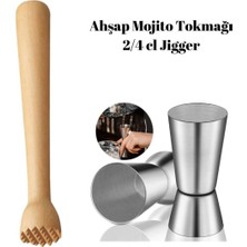 PremiumPort Ahşap Mojito Tokmağı 2/4 cl Kokteyl Ölçeği Seti, Bartender Için Şık Tasarım