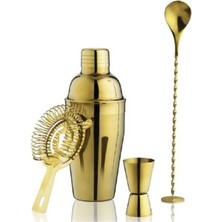 PremiumPort Gold Kokteyl Shaker Seti, 750 Ml, 4 Parça, Profesyonel Kalite