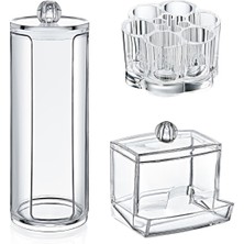 UltraMint 3'lü Akrilik Makyaj Organizer Seti, Şeffaf ve Şık Tasarım