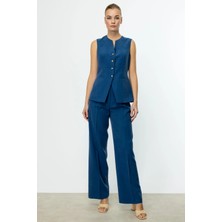 Ekol Kruvaze Yaka Kadın Indigo Yelek 04190