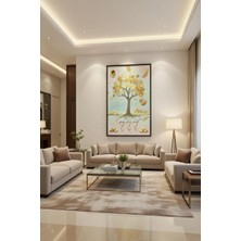 Safir Design Lüks Gold ve Mavi Bolluk Ağacı Duvar Sanatı | Modern Çerçeveli Tablo