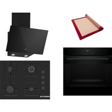 Bosch Siyah 3 Lü Ankastre Set 574 ( HJG852YB0T - POP7C6P31O - DWK63PJ60T(61T)  ) 67CM Ocak - 3D Fry Hava ile Kızartma - Pişirme Matı ile