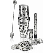 PremiumPort Hawaii Işlemeli 800 ml Kokteyl Seti, Şık ve Fonksiyonel Tasarım