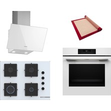 Bosch Beyaz 3 Lü Ankastre Set 577 ( HJG852YW0T - POP7C2P31O - DWK63PJ20T  ) 67CM Ocak - 3D Fry Hava ile Kızartma - Pişirme Matı ile