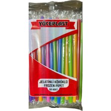 Yüceplast Körüklü Karışık Renkli Jelatinli Pipet - 22 Cm. - 50 Adetlik Paket