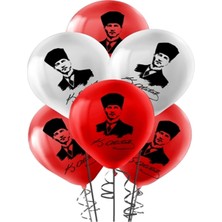Sahra Balon Atatürk Portreli Balon Kırmızı Beyaz - 10 Adet