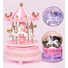 PremiumPort Işıklı Atlı Karınca ve Unicorn Müzikli Kar Küresi Seti