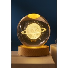 PremiumPort Satürn Figürlü Ahşap ve Kristal Küre, LED Işıklı Romantik Dekor