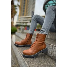 Zapatos CH009 Military Erkek Spor Günlük Bağcıklı ve Fermuarlı Cilt Bot Cst - Taba