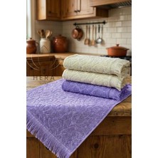 Hera Textile Beyaz-Mor 4'lü 30x50 cm El ve Yüz Havlu Seti Mutfak Havlusu