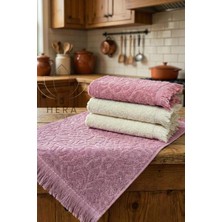 Hera Textile Beyaz-Gülkurusu 4'lü 30x50 cm El ve Yüz Havlu Seti Mutfak Havlusu