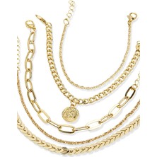 Klips Toptan Madalyon Detay Beşli Kombin Bileklik