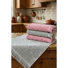 Hera Textile Gri-Gülkurusu 4'lü 30x50 cm El ve Yüz Havlu Seti Mutfak Havlusu