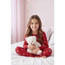Dofi Kız Çocuk Kırmızı Süpersoft Pijama Takımı – Penguen ve Kar Desenli