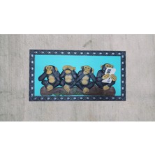 Albeno El Yapımı Reçine Bilge Maymunlar Duvar Tablosu 93X49 cm | 3D Kabartma Rölyef El Boyaması