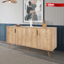 EVMO Home Sırma 180 Cm Ahşap Ayaklı Metal Kulplu 4 Kapaklı Çok Amaçlı Konsol Safir 4814