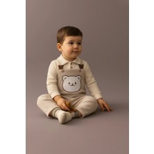 Buufuu Uzun Kollu Askılı Tulum, Sevimli Ayıcık Desenli  Gömlek Yaka Bebek Takımı