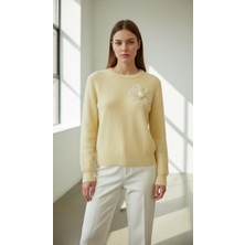 Aymiss Moda,angora Iplik, Önü Çiçek Aplikeli Kazak