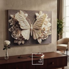 İki Yedi Konsept Bistrom Kabartmalı Altın Detaylı Kelebek Figürlü Duvar Tablosu Lüks Duvar Dekorasyonu 80X60 cm Art
