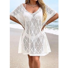 Yuga Knitting Kadın Triko Örgü Baklava Desenli Plaj Elbisesi