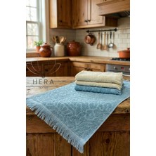 Hera Textile Beyaz-Turkuaz 4'lü 30x50 cm El ve Yüz Havlu Seti Mutfak Havlusu