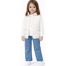 İrem Çocuk Giyim Kız Çocuk Kapitone Mikro Çıtçıt Kapama Yelekli Taş Baskılı Sweat Kot Pantolon Üçlü Takım