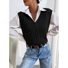 Yuga Knitting Saç Örgü Detaylı Kadın Süveteri