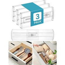 Derinimo 3 Adet Ayarlanabilir Yapışkansız Kilitlenebilir Şeffaf Çekmece Bölücü Plastik Organizer